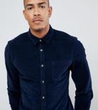 Asos Design Tall Slim Fit Stretch Cord Shirt In Navy - Navy