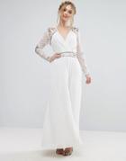 Frock & Frill Wrap Front Maxi Dress With Embellished Sleeves - White
