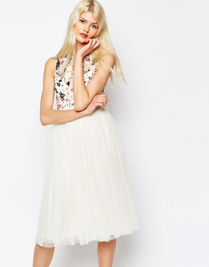 Needle & Thread Tulle Floral Midi Dress - Chalk