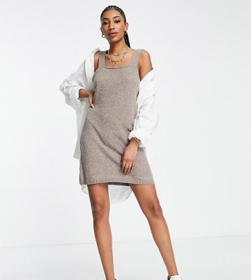 Pieces Tall Knitted Mini Pinafore Dress In Taupe-neutral