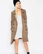 Asos Trench In Suedette - Olive