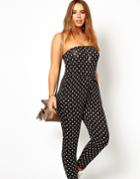 Asos Curve Exclusive Bandeau Jumpsuit In Spot Print - Black