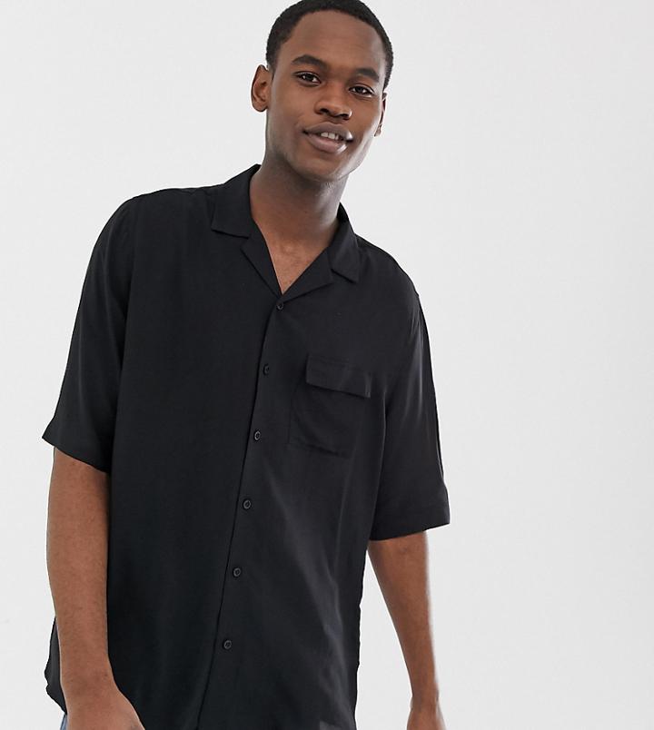 Collusion Tall Oversized Revere Shirt In Black - Black