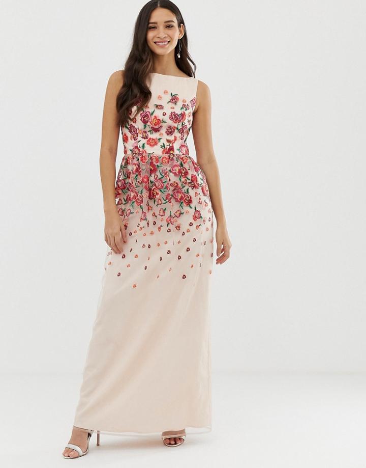 Chi Chi London Floral Embroidered Dress In Pink-multi