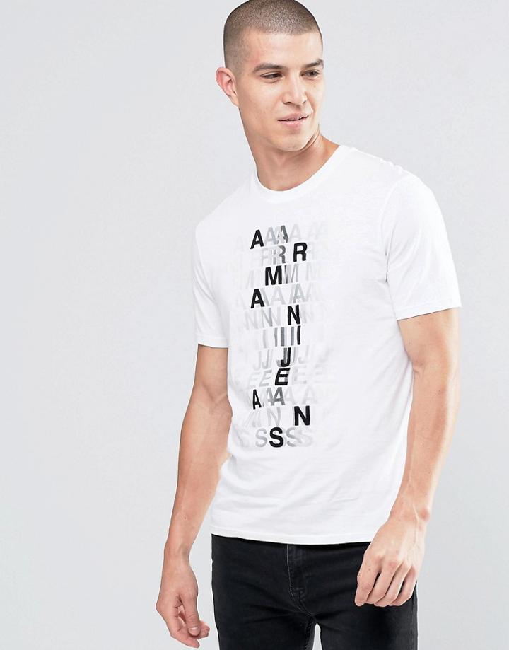 Armani Jeans T-shirt With Multi Text Logo In White - White