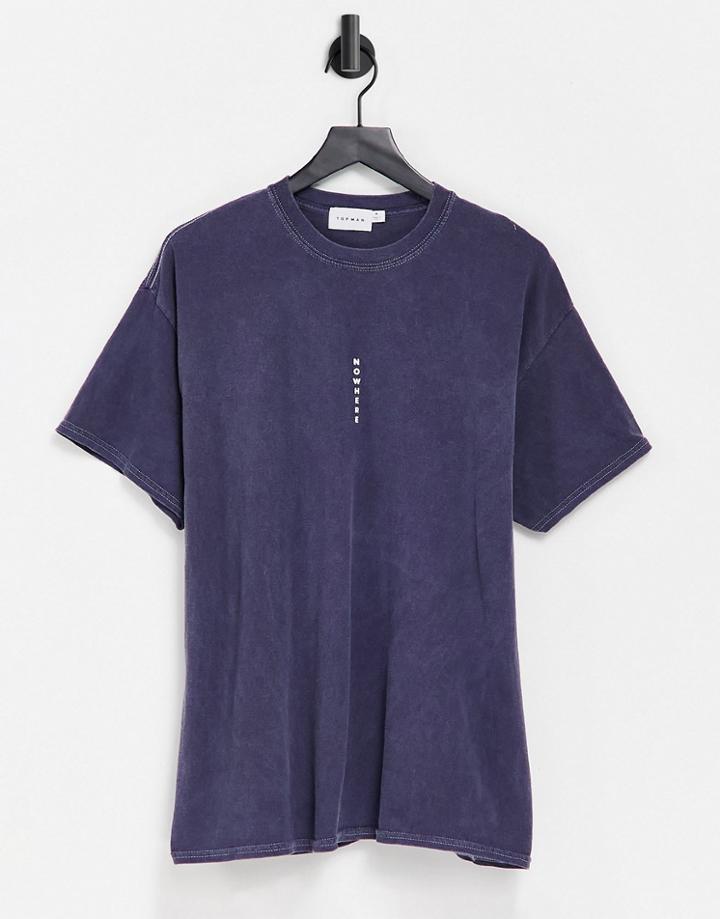 Topman Oversized T-shirt With Vertical Nowhere Print In Gray-grey
