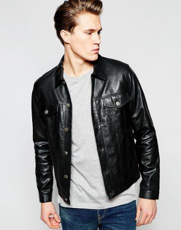 Barney's Leather Western Jacket With Chest Pockets And Raw Edge - Black
