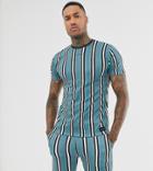 Mauvais Muscle T-shirt With Logo In Teal Stripe - Green