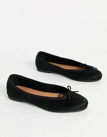 Asos Design Lenor Bow Ballet Flats In Black Pony