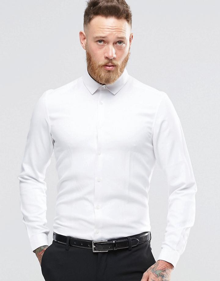 Asos Smart Shirt In White Twill Texture In Regular Fit - White