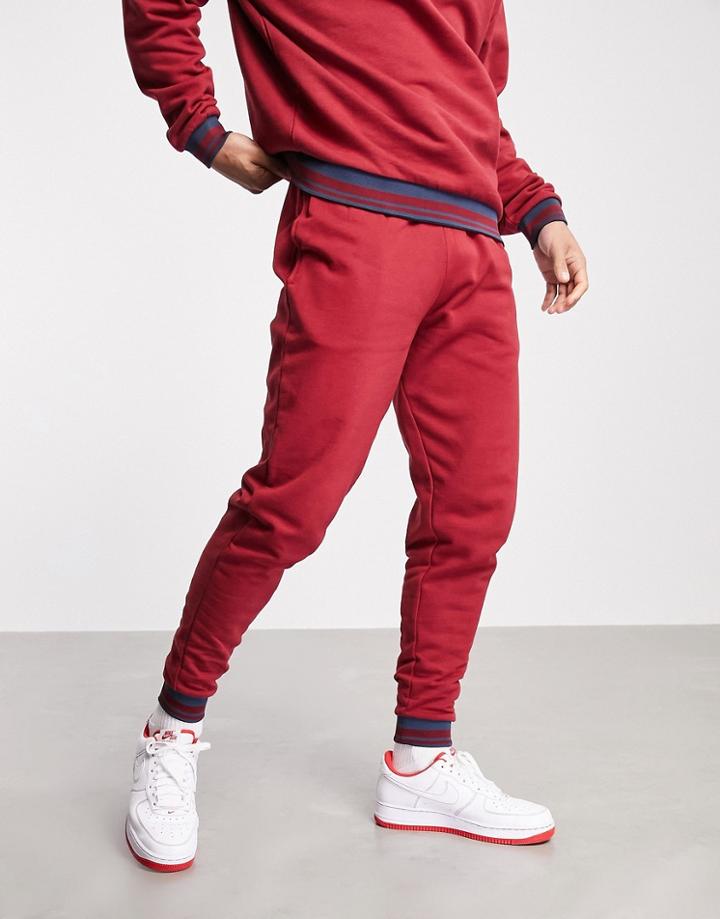 Asos Design Set Tapered Sweatpants With Tipping In Red