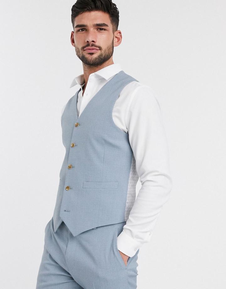 Asos Design Wedding Skinny Suit Suit Vest In Crosshatch In Soft Blue-blues