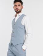 Asos Design Wedding Skinny Suit Suit Vest In Crosshatch In Soft Blue-blues