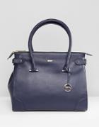 Paul Costelloe Real Leather Classic Zip Top Tote In Navy - Blue