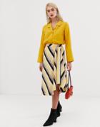 Mango Asymmetric Hem Midi Skirt In Stripe Print - Multi