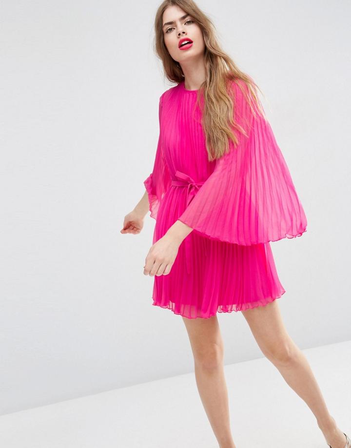 Asos Pleated Flutter Sleeve Mini Dress - Pink