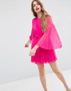 Asos Pleated Flutter Sleeve Mini Dress - Pink