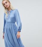 River Island Wrap Front Midi Dress With Tie Neck Detail In Light Blue - Blue