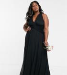Asos Design Curve Bridesmaid Ruched Bodice Drape Maxi Dress With Wrap Waist-black