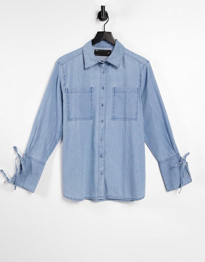 Asos Design Soft Denim Oversized Shirt In Midwash-blues