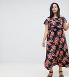 Nvme Floral Bardot Maxi Dress With Frill Detail - Black