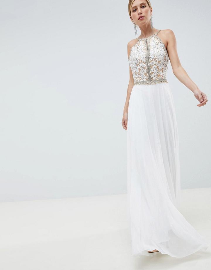Jovani Embroided Bodice Maxi Dress - White