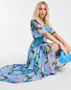 Hope & Ivy Everleigh Floral Print Maxi Dress In Blue