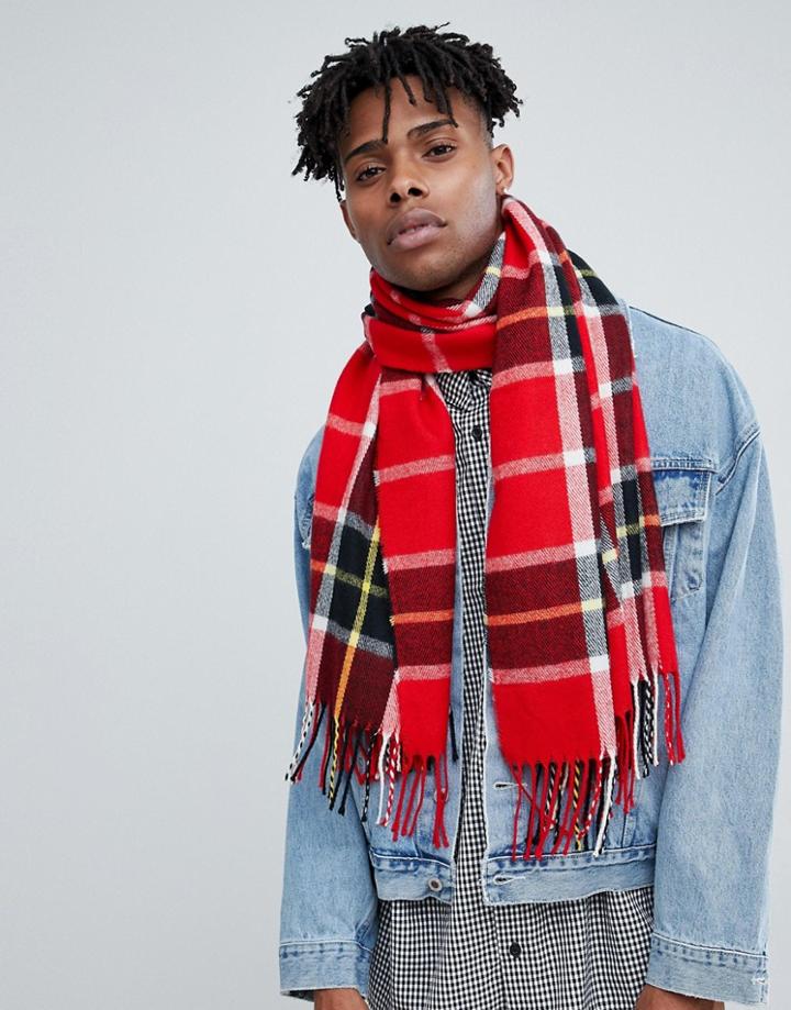 Asos Design Blanket Scarf In Red Plaid - Red