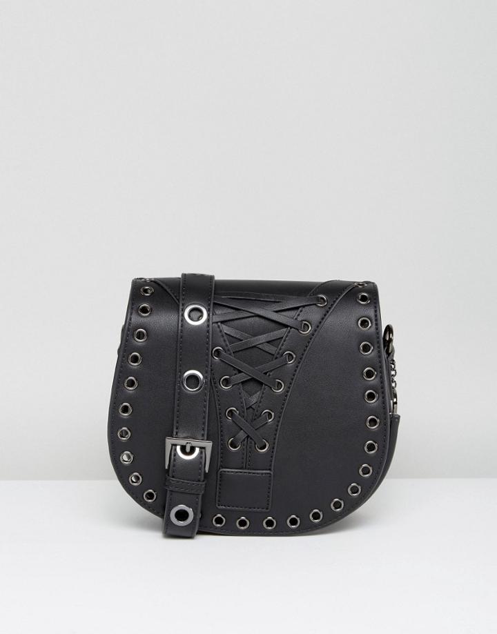 Marc B Saddle Bag With Corset Detail In Black - Black