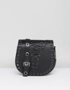 Marc B Saddle Bag With Corset Detail In Black - Black