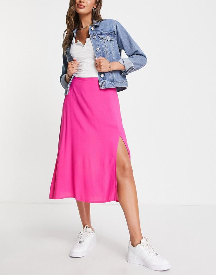 Pieces Careta High Waisted Midi Skirt In Pink