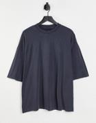 Asos Design Oversized T-shirt In Navy Cotton Blend Acid Wash - Navy