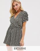 River Island Plisse Tea Romper With Puff Sleeve In Ditsy Floral-multi