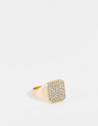 Asos Design Signet Ring With Encrusted Iced Crystals In Gold Tone
