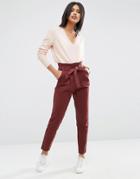 Asos High Waist Paperbag Straight Leg Pants - Purple