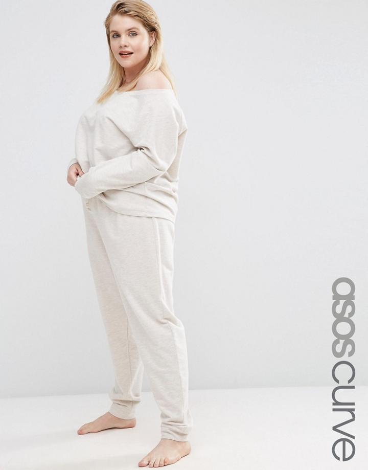 Asos Curve Lounge Oatmeal Marl Jersey Joggers - Oatmeal Marl