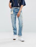 Pull & Bear Extreme Distressed Side Jean With Raw Hem - Blue