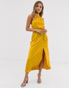 Miss Selfridge Midi Dress In Self Spot Jacquard-yellow