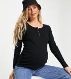 Cotton: On Maternity Henley Long Sleeve Top In Black