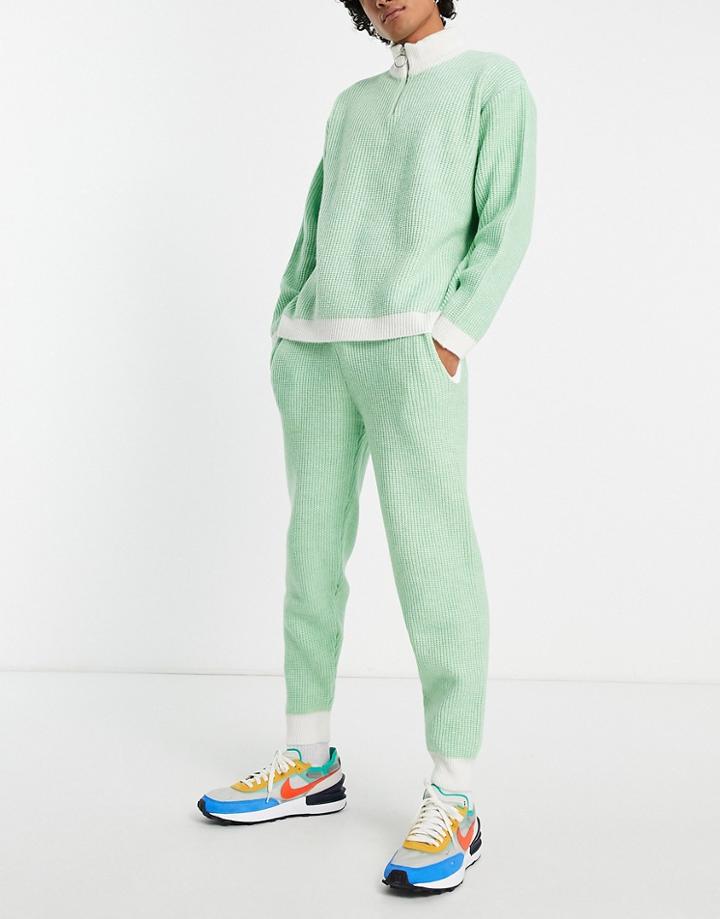 Asos Design Plated Rib Sweatpants In Sage Green - Part Of A Set