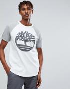 Timberland Oversized Raglan T-shirt Reflective Tree Logo Print In White/gray - White