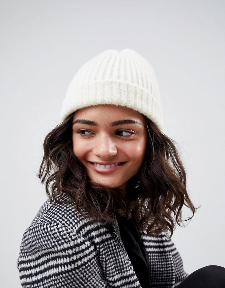 Asos Design Fluffy Fishermans Beanie - White