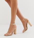 Public Desire Exclusive Definition Square Toe Cap Sandal In Beige Patent