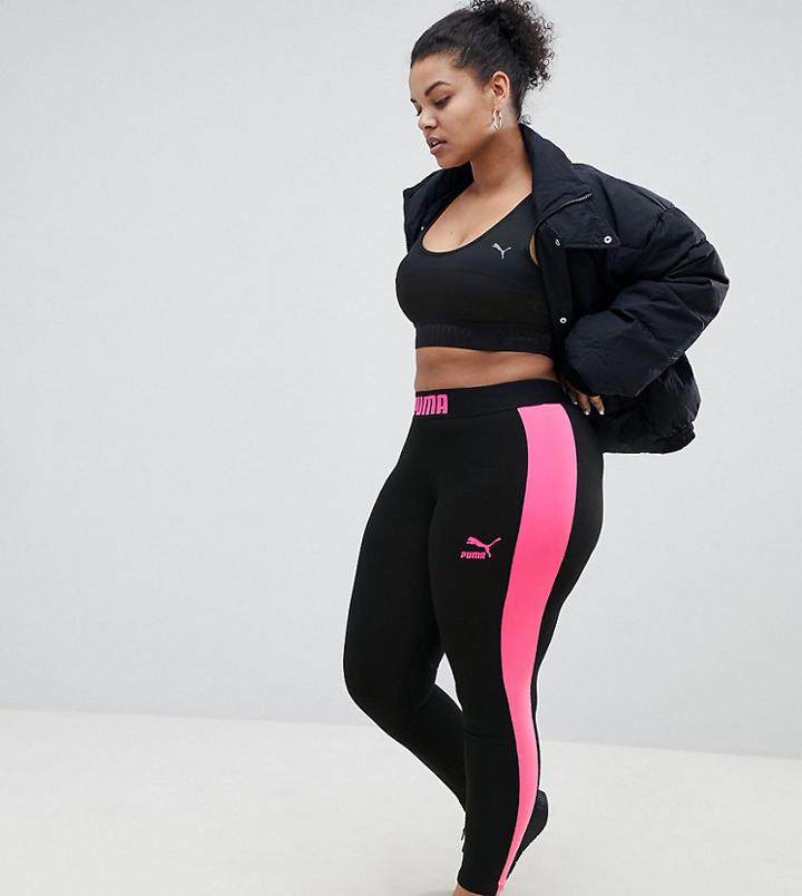Puma Exclusive To Asos Plus Legging With Neon Side Panel - Black