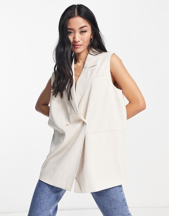 Miss Selfridge Oversized Sleeveless Blazer In Stone-neutral