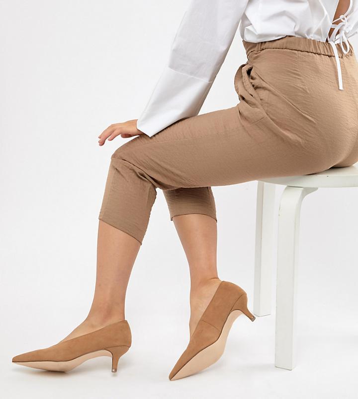 London Rebel Wide Fit Pointed Kitten Heels - Beige