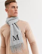 Asos Design Personalized Standard Woven Scarf In Gray With Embroidered M