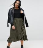 Asos Curve Wrap Midi Skirt In Cotton With Ruffle Hem - Green