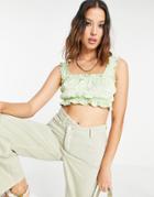 Topshop Plain Shirred Tiered Cami In Green