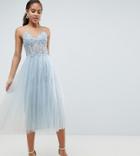 Asos Design Tall Premium Lace Cami Top Tulle Midi Dress - Blue